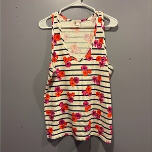 J. Crew Pink and Orange Floral Striped Tank Top